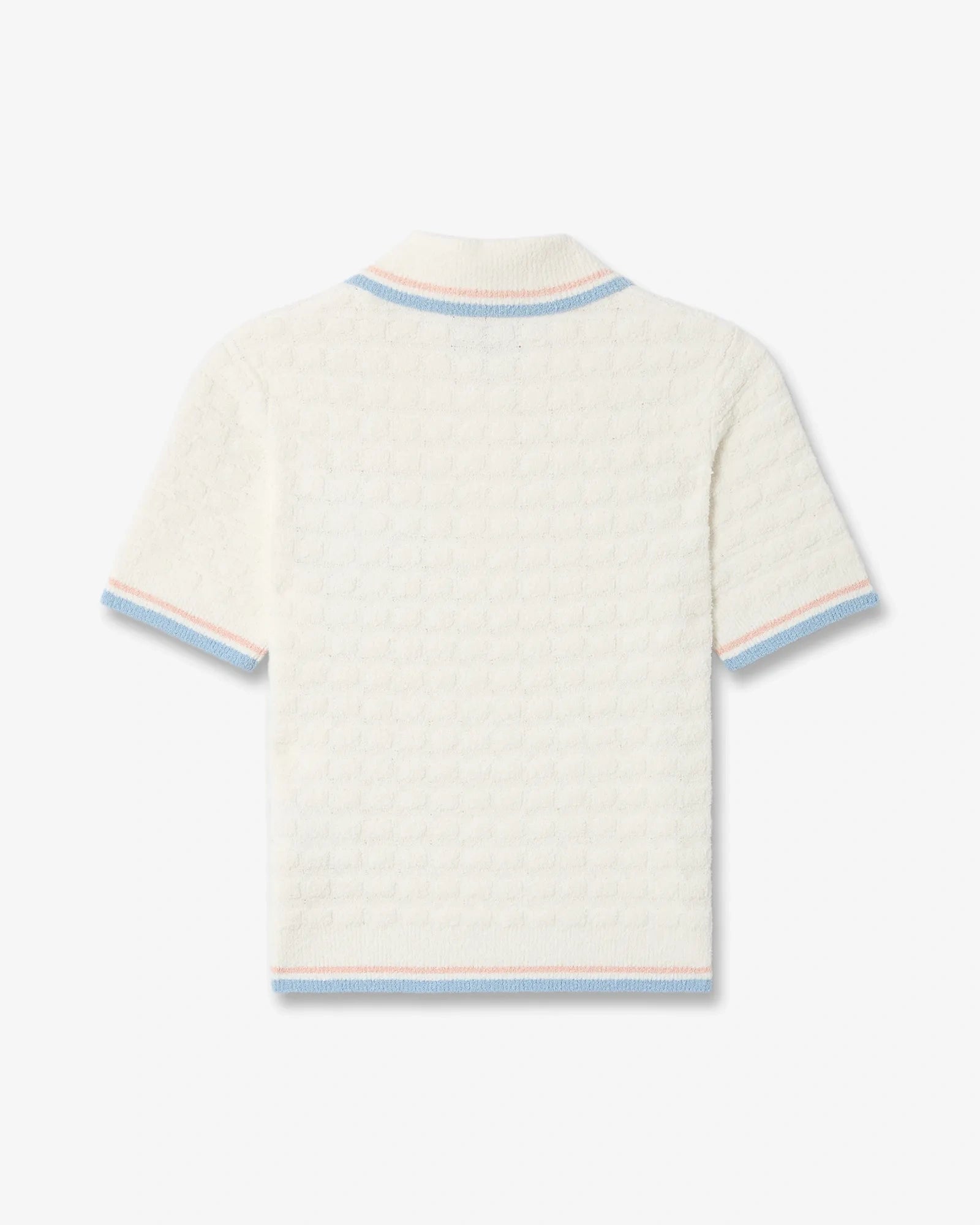 White Boucle Tennis Short Sleeve Polo Shirt