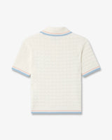 White Boucle Tennis Short Sleeve Polo Shirt