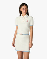 White Boucle Tennis Short Sleeve Polo Shirt