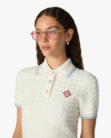 White Boucle Tennis Short Sleeve Polo Shirt
