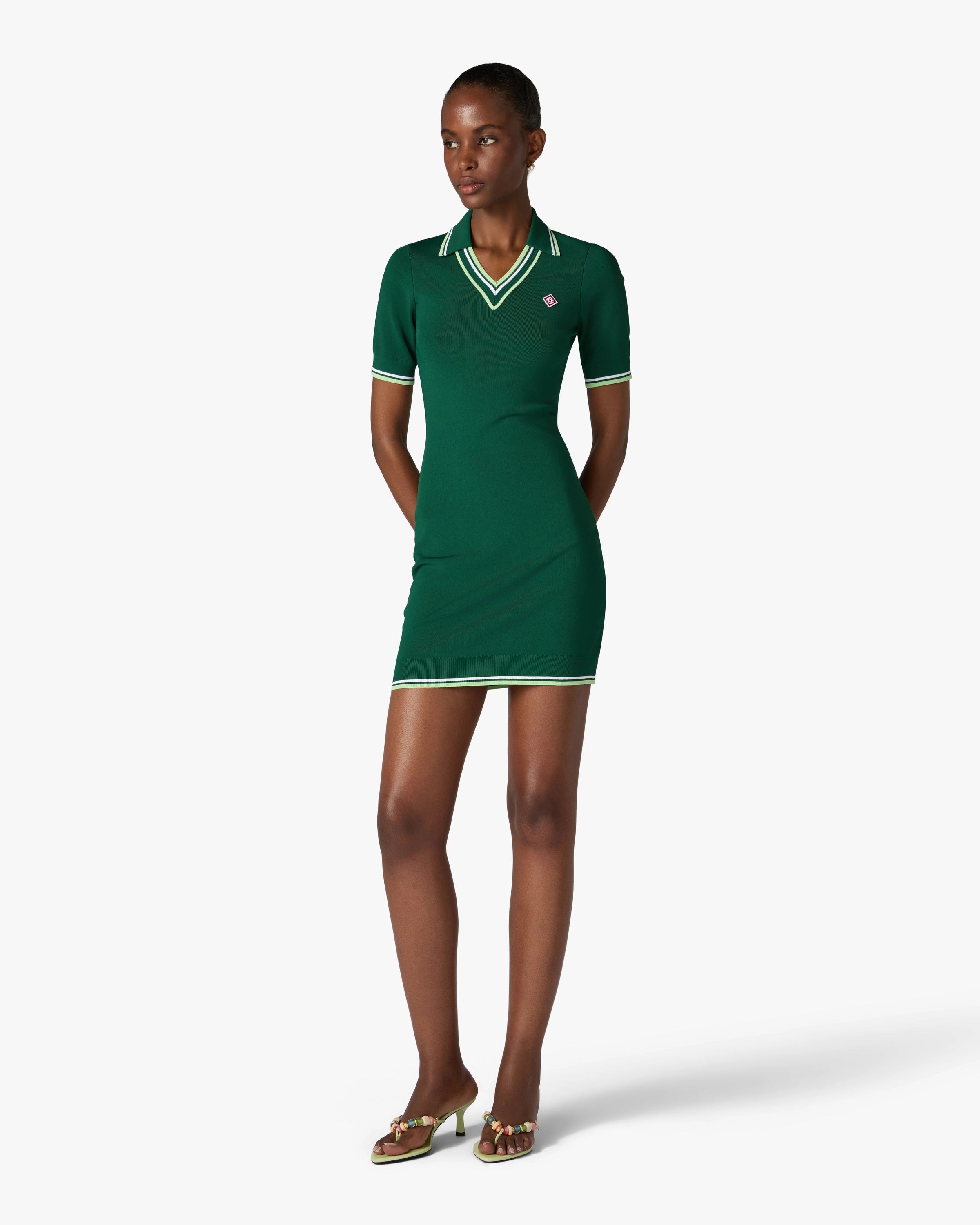 Green V-Neck Polo Mini Dress
