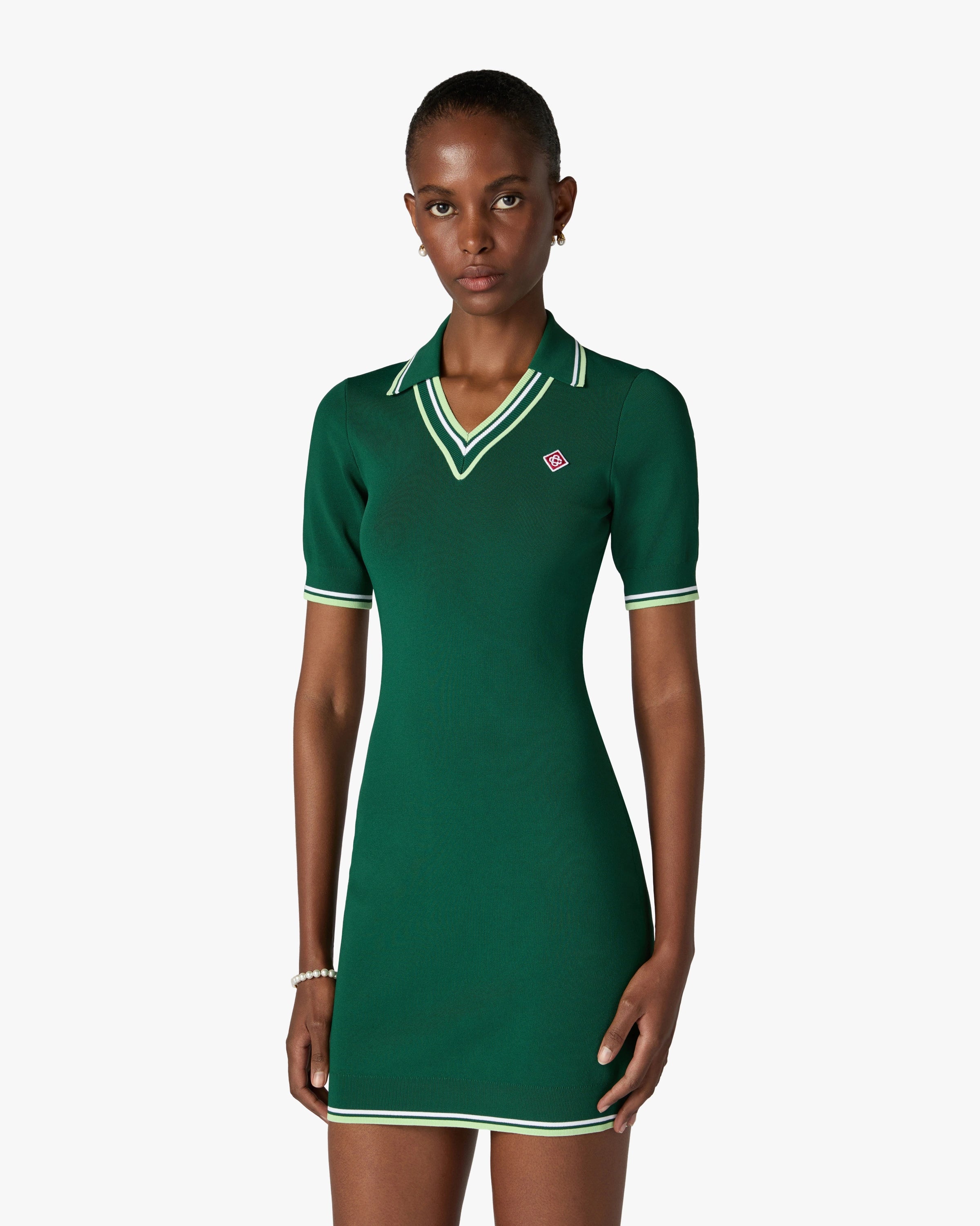 Green V-Neck Polo Mini Dress