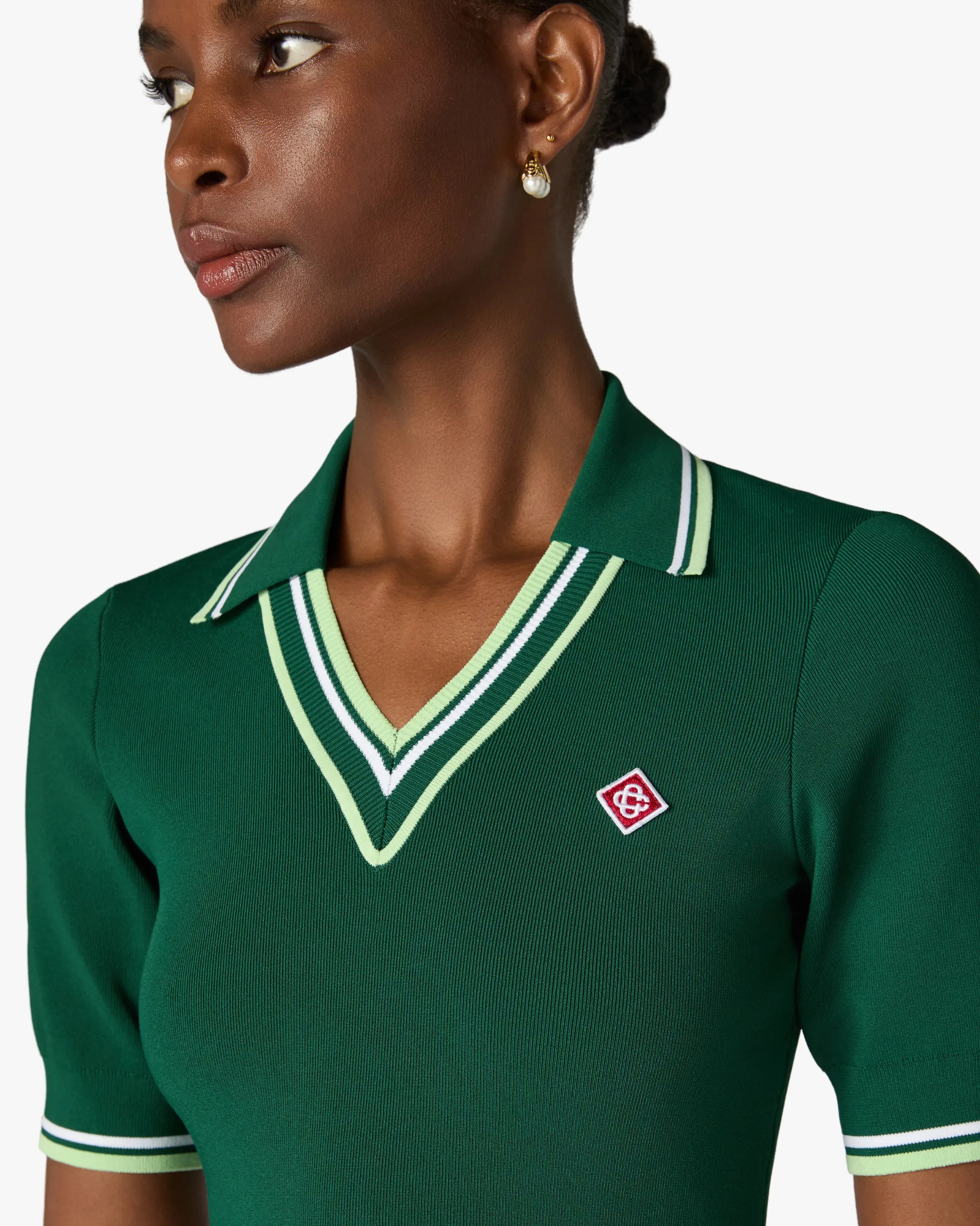 Green V-Neck Polo Mini Dress