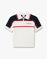 Cream & Navy Knit Tennis Short Sleeve Polo Shirt