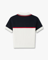 Cream & Navy Knit Tennis Short Sleeve Polo Shirt