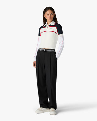 Cream & Navy Knit Tennis Short Sleeve Polo Shirt