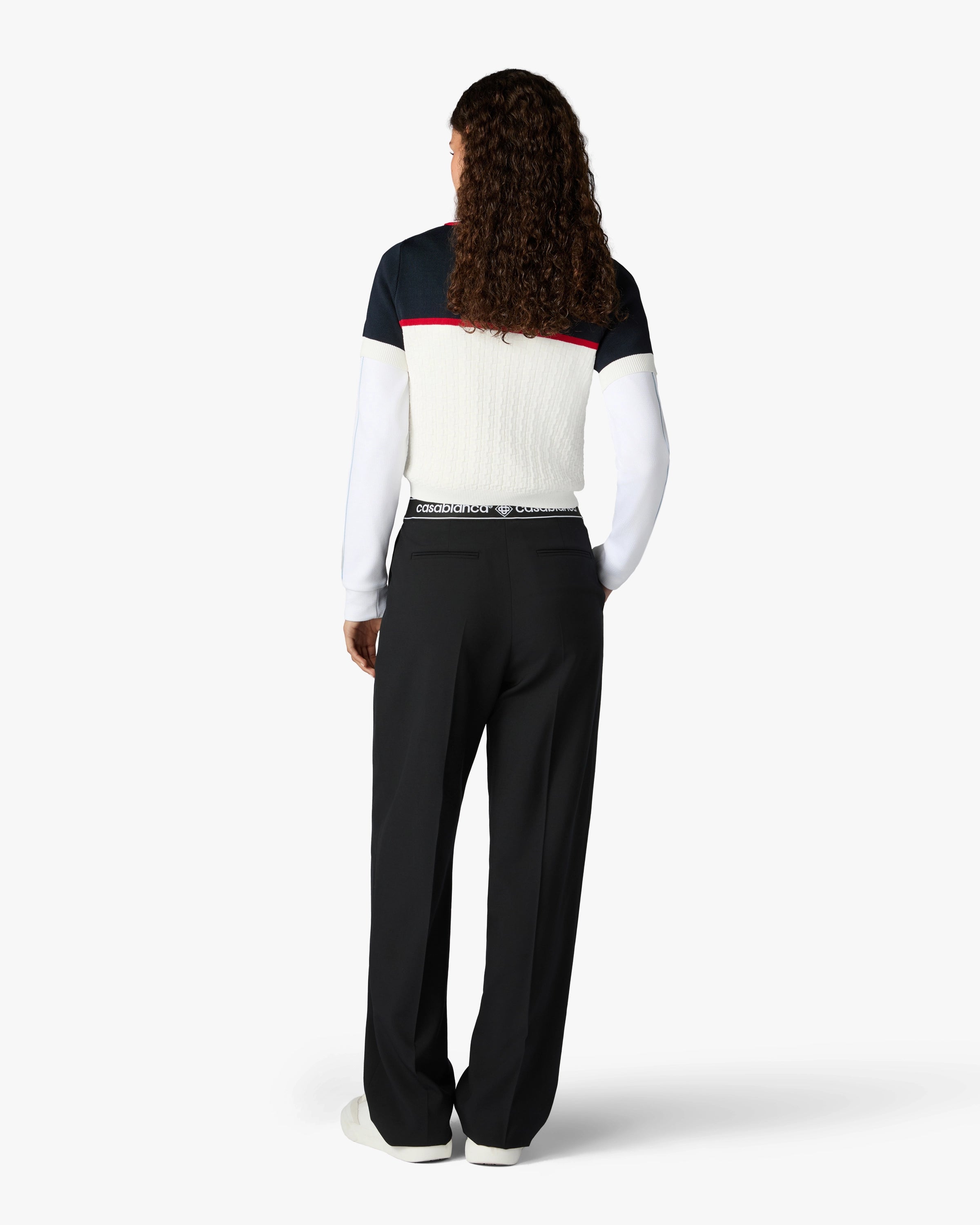 Cream & Navy Knit Tennis Short Sleeve Polo Shirt