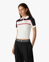 Cream & Navy Knit Tennis Short Sleeve Polo Shirt