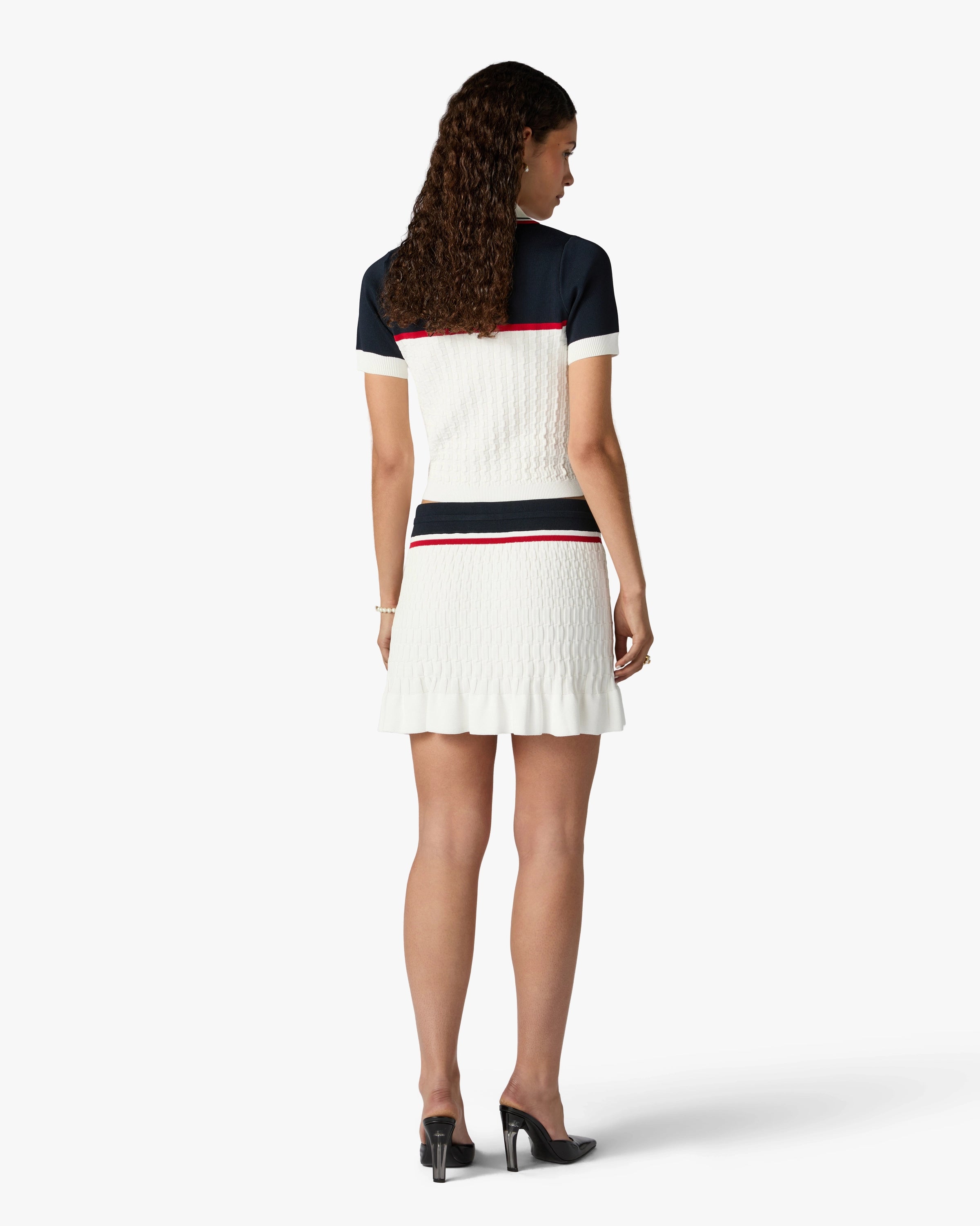 Cream & Navy Knit Tennis Mini Skirt