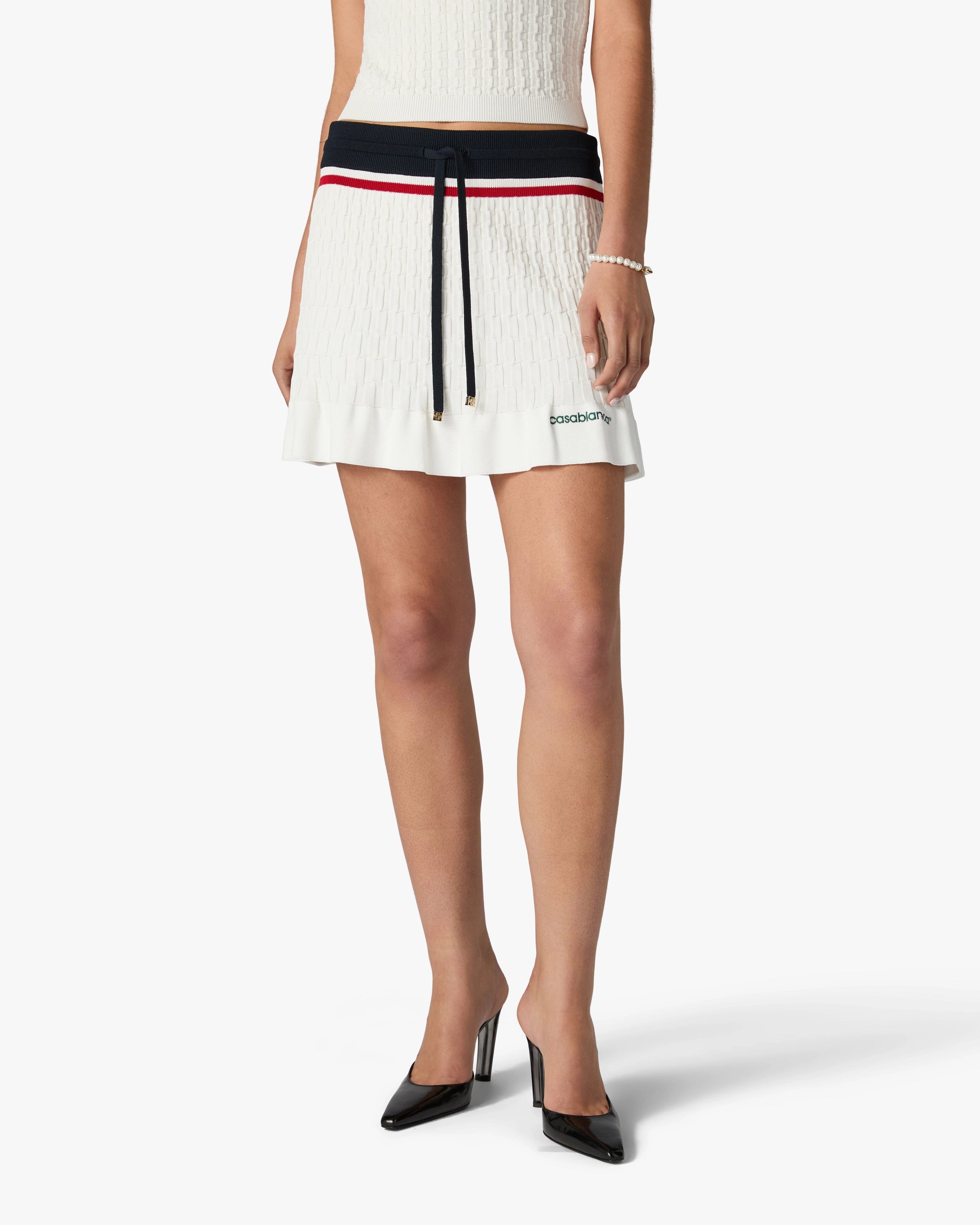 Cream & Navy Knit Tennis Mini Skirt