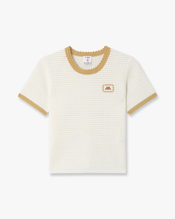 White Lace Tuck Stitch Short Sleeve Top