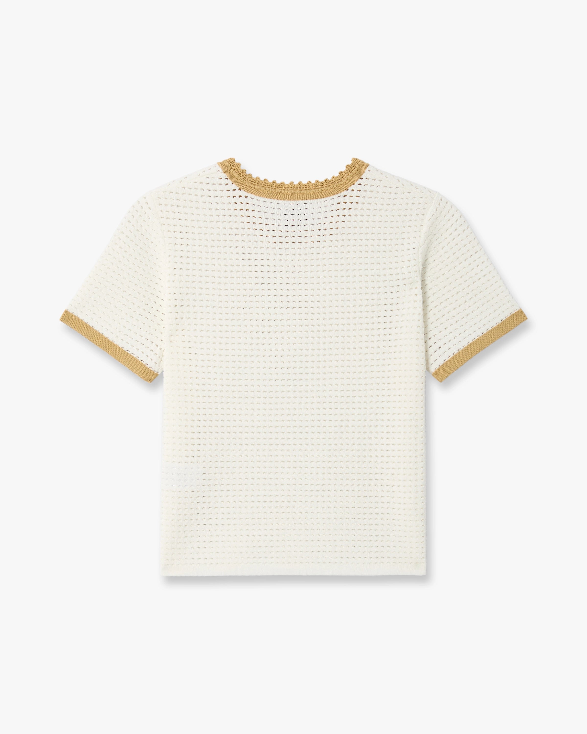 White Lace Tuck Stitch Short Sleeve Top