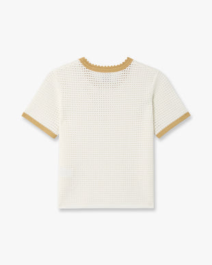 White Lace Tuck Stitch Short Sleeve Top