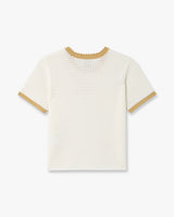 White Lace Tuck Stitch Short Sleeve Top