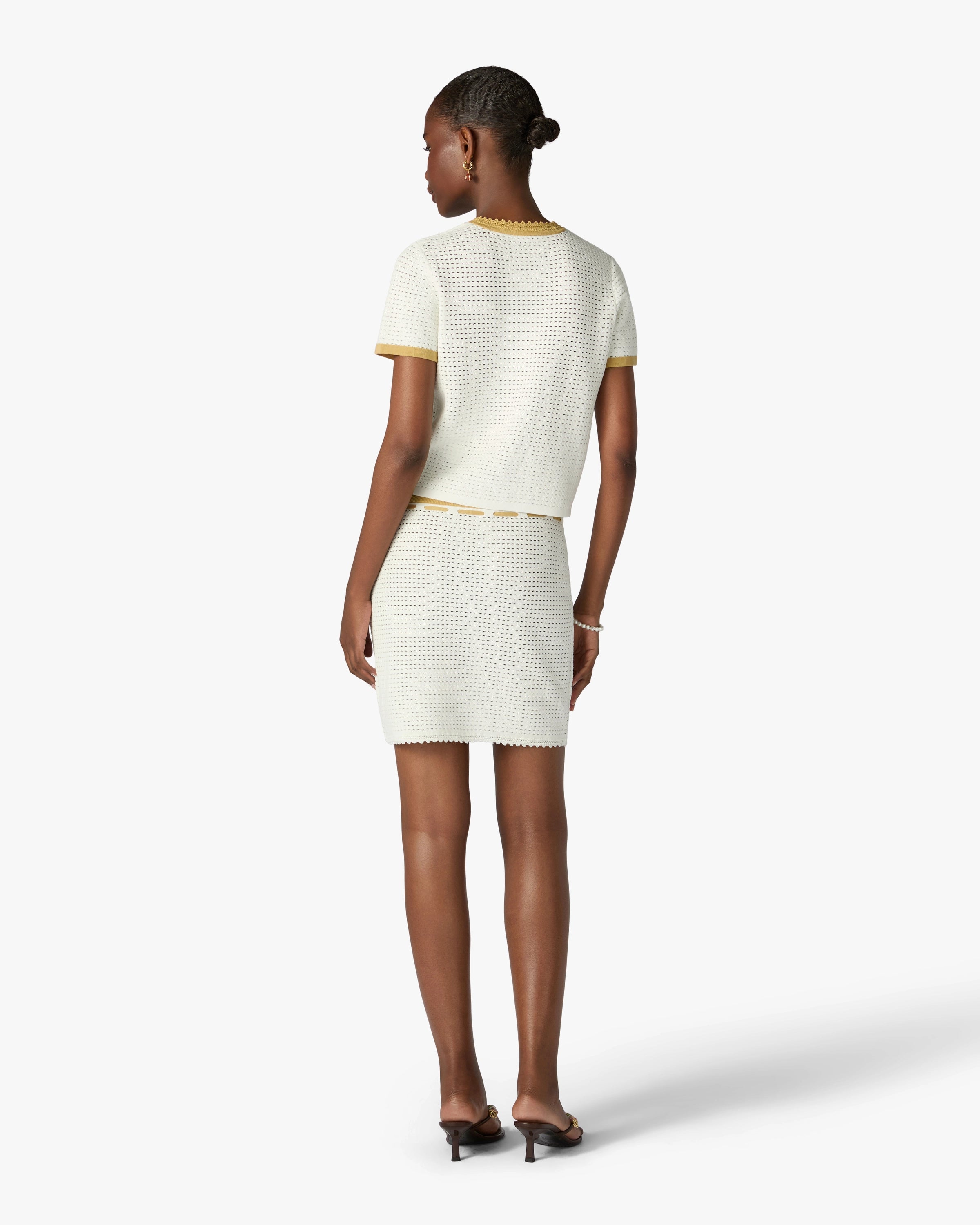 White Lace Tuck Stitch Short Sleeve Top