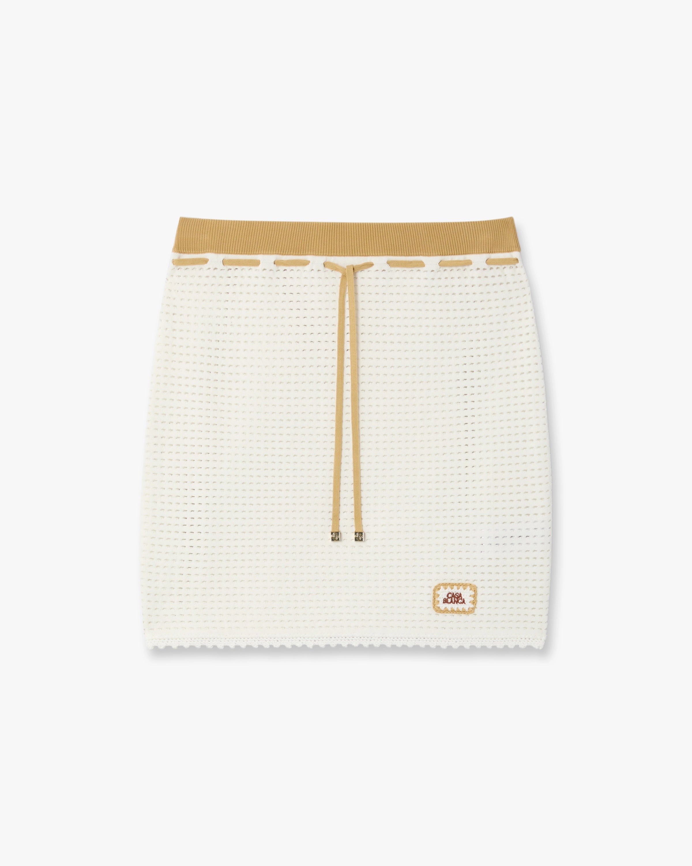 White Lace Tuck Stitch Mini Skirt