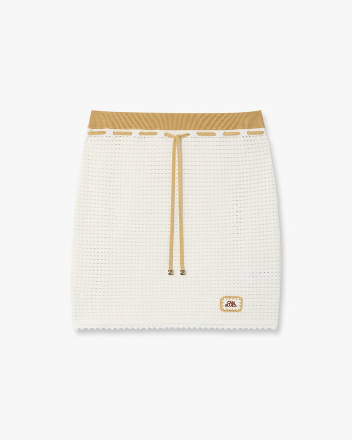 White Lace Tuck Stitch Mini Skirt