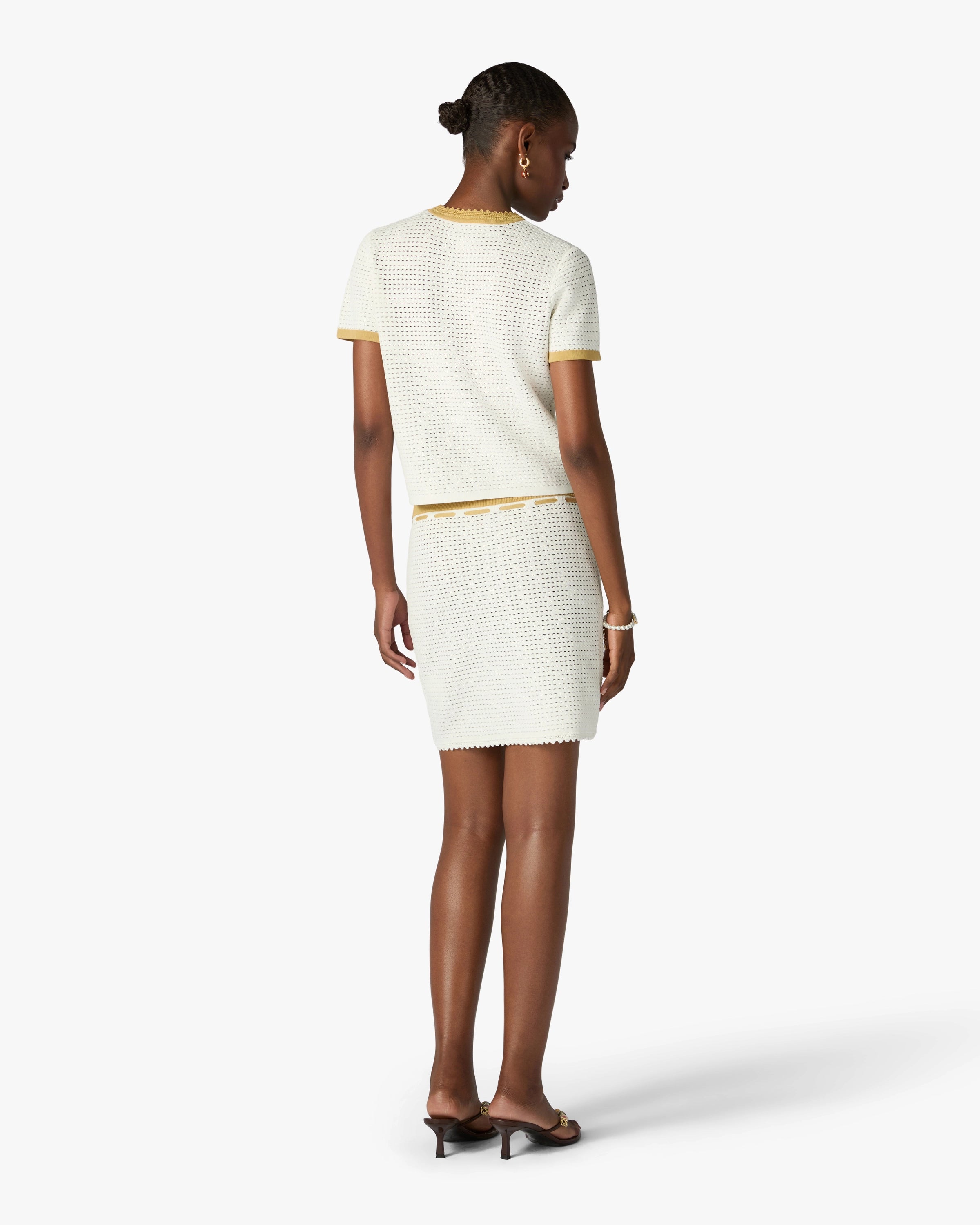 White Lace Tuck Stitch Mini Skirt