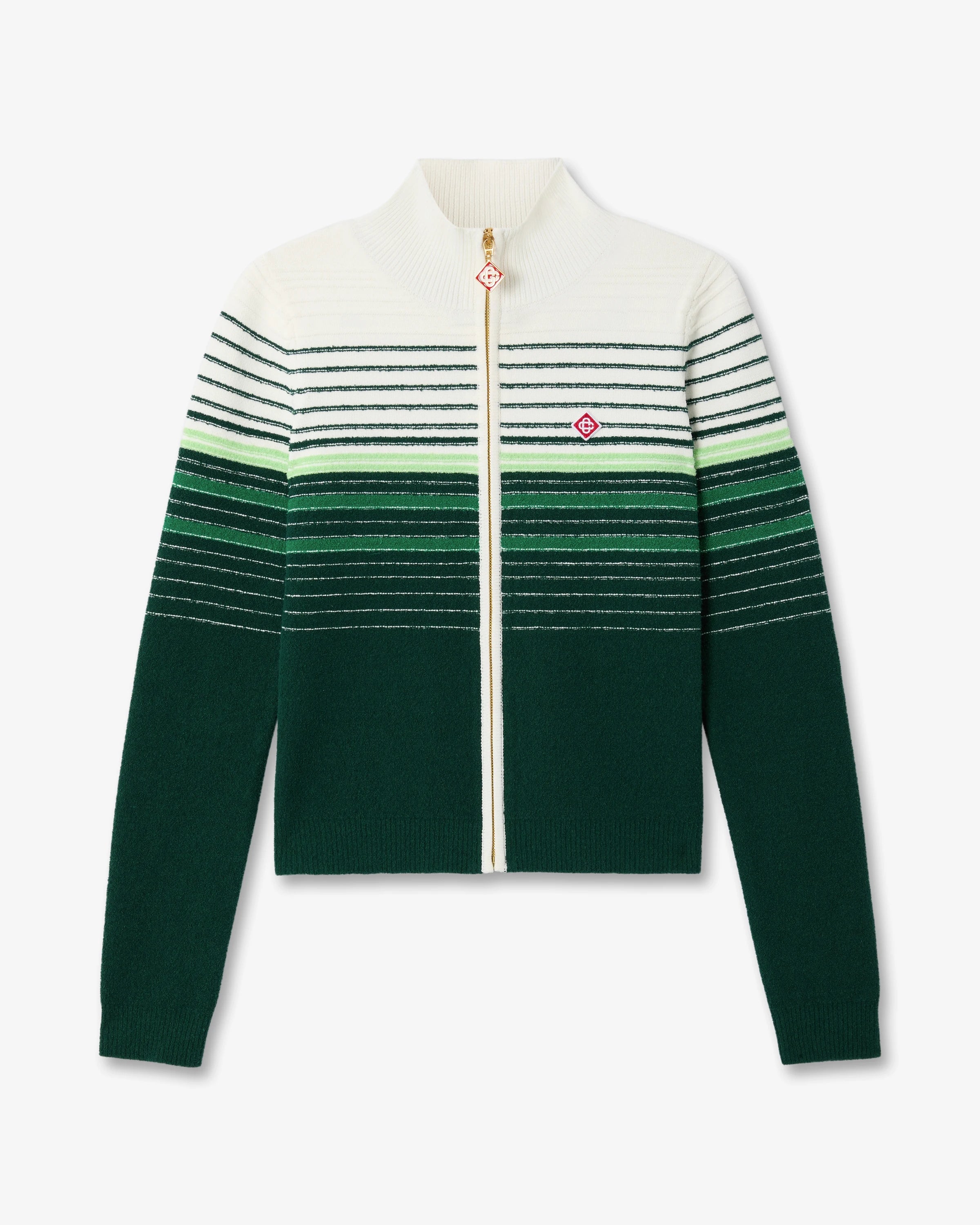 White & Green Boucle Stripe Zip-Up Track Jacket