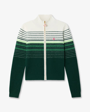 White & Green Boucle Stripe Zip-Up Track Jacket