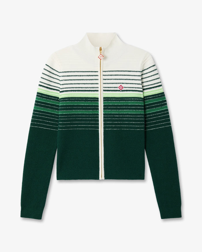 White & Green Boucle Stripe Zip-Up Track Jacket