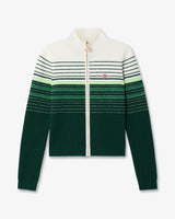 White & Green Boucle Stripe Zip-Up Track Jacket