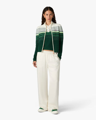 White & Green Boucle Stripe Zip-Up Track Jacket
