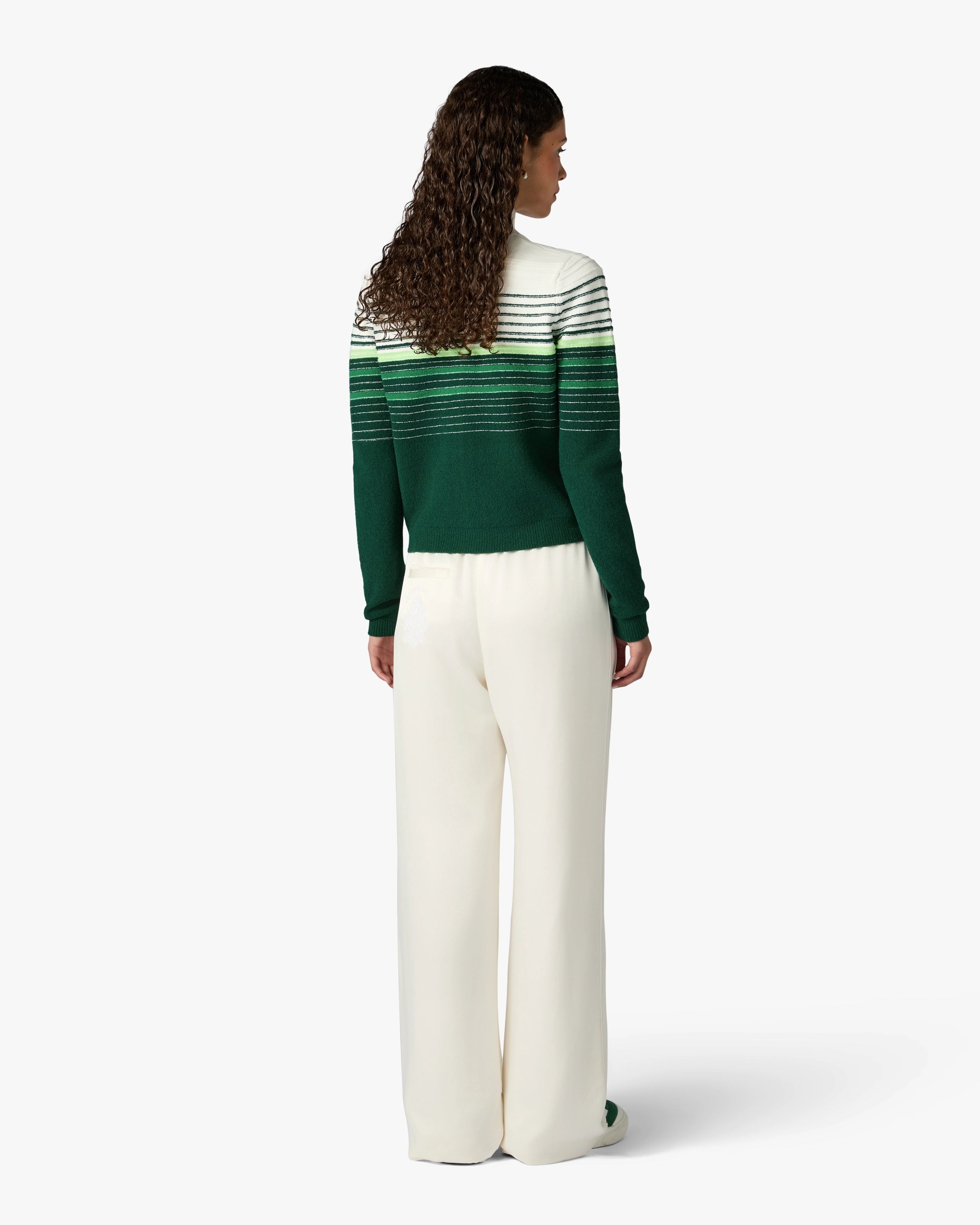White & Green Boucle Stripe Zip-Up Track Jacket