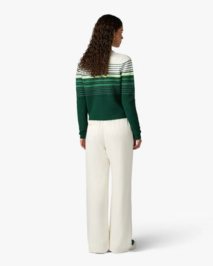 White & Green Boucle Stripe Zip-Up Track Jacket