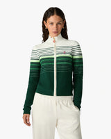 White & Green Boucle Stripe Zip-Up Track Jacket