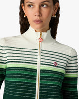 White & Green Boucle Stripe Zip-Up Track Jacket