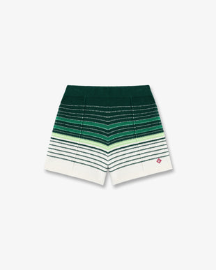 White & Green Boucle Stripe Shorts