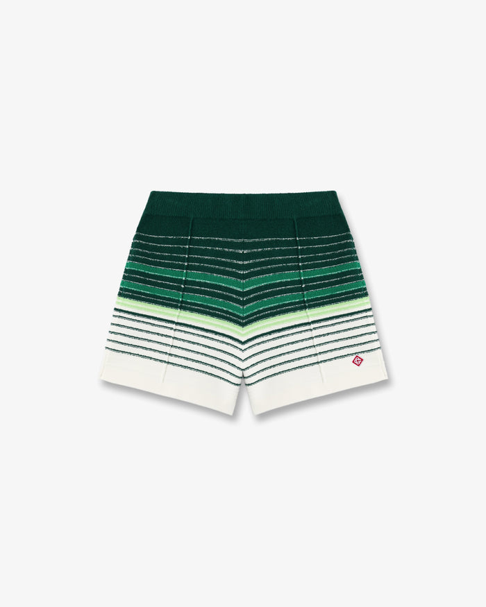 White & Green Boucle Stripe Shorts