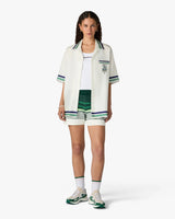 White & Green Boucle Stripe Shorts