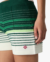 White & Green Boucle Stripe Shorts