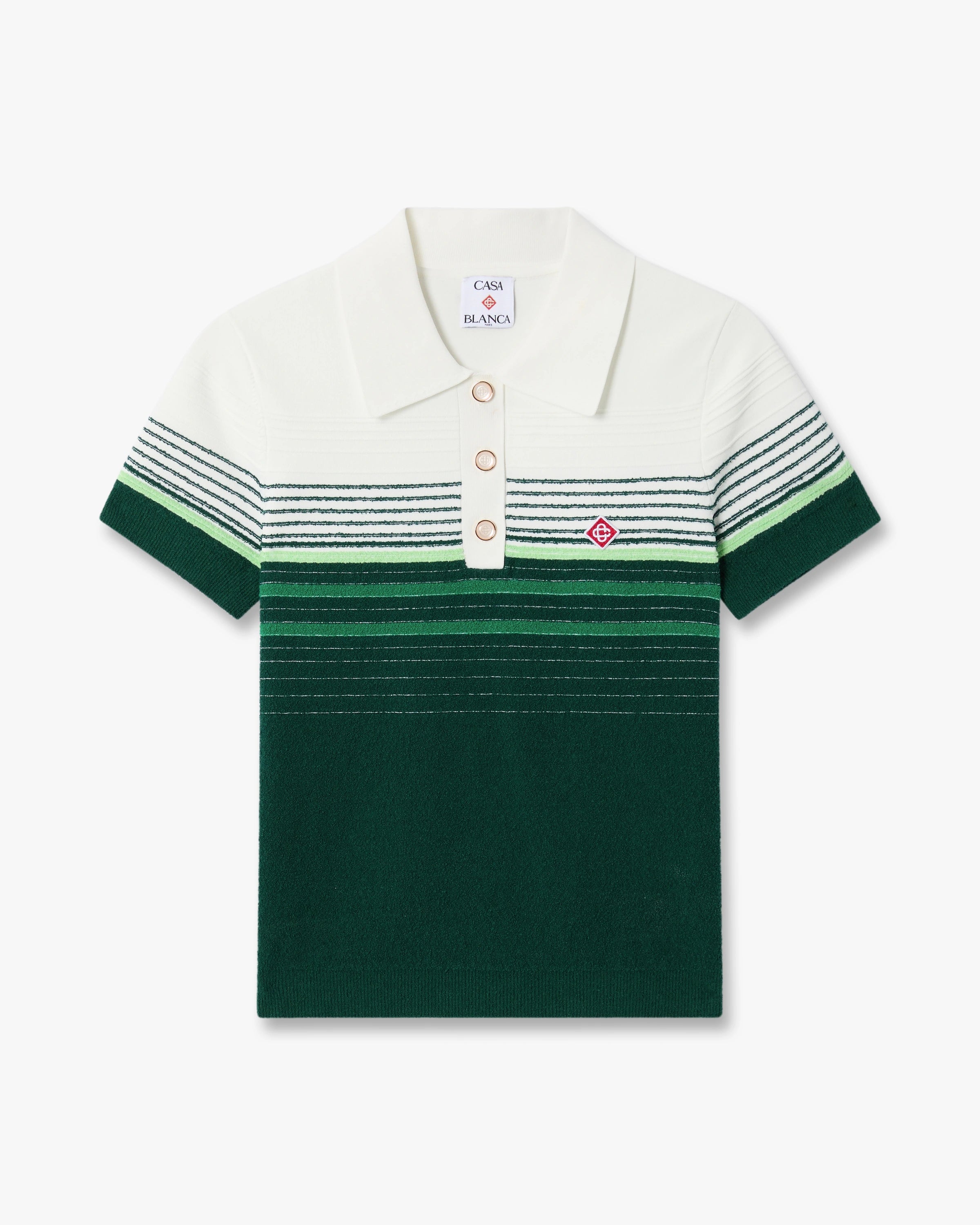 White & Green Boucle Stripe Short Sleeve Polo Shirt