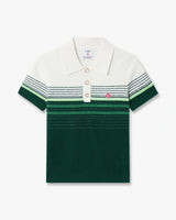 White & Green Boucle Stripe Short Sleeve Polo Shirt