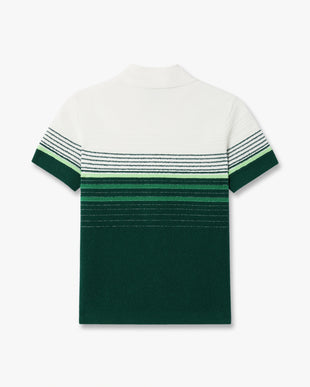 White & Green Boucle Stripe Short Sleeve Polo Shirt