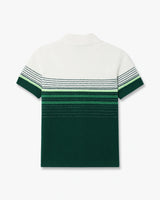 White & Green Boucle Stripe Short Sleeve Polo Shirt