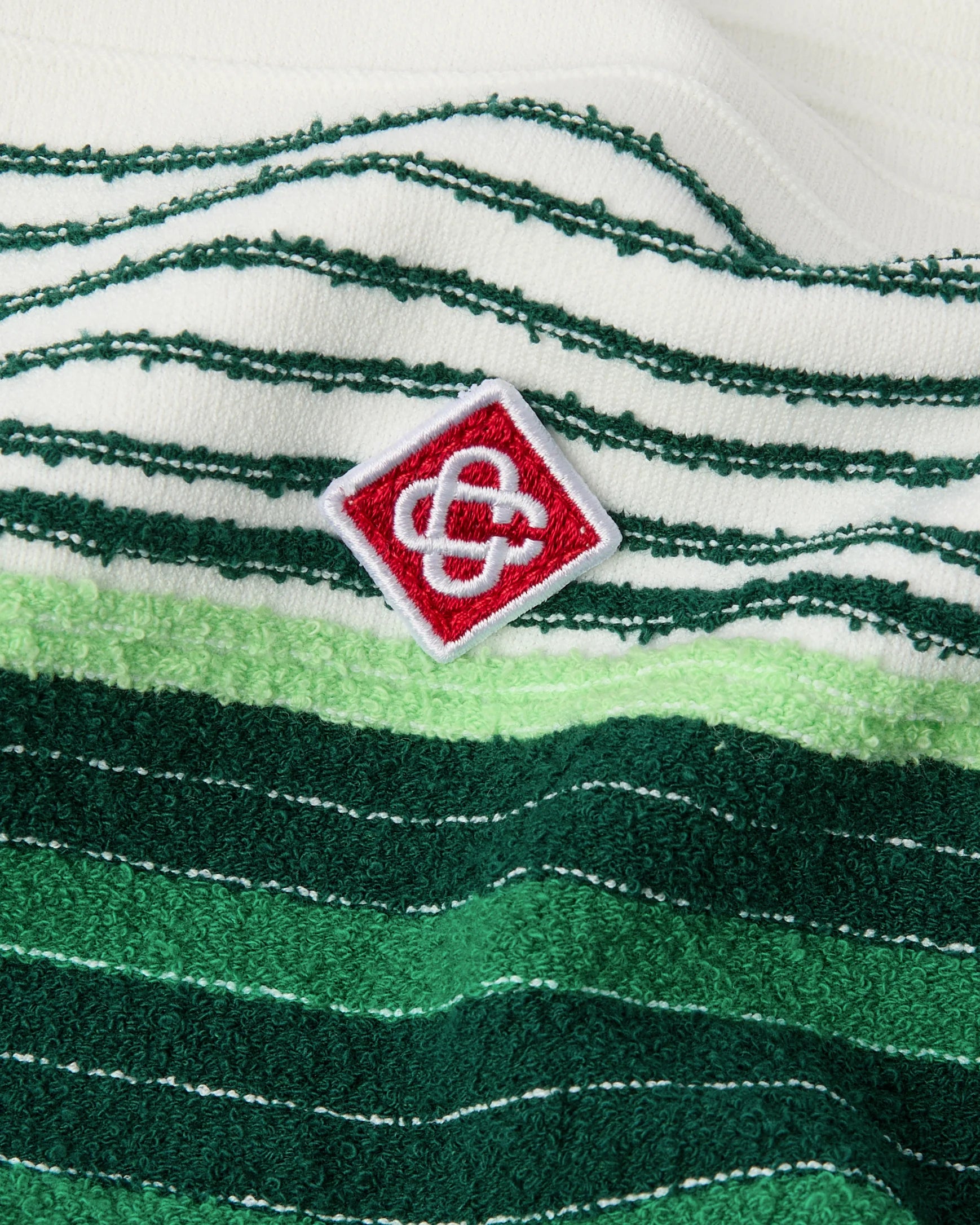 White & Green Boucle Stripe Short Sleeve Polo Shirt