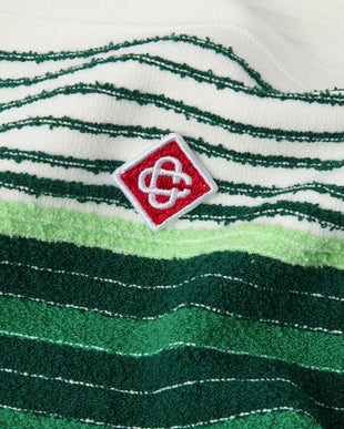 White & Green Boucle Stripe Short Sleeve Polo Shirt