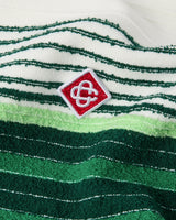 White & Green Boucle Stripe Short Sleeve Polo Shirt