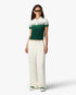 White & Green Boucle Stripe Short Sleeve Polo Shirt
