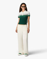 White & Green Boucle Stripe Short Sleeve Polo Shirt