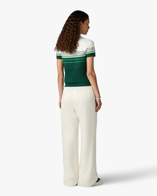 White & Green Boucle Stripe Short Sleeve Polo Shirt