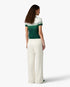 White & Green Boucle Stripe Short Sleeve Polo Shirt