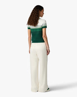 White & Green Boucle Stripe Short Sleeve Polo Shirt