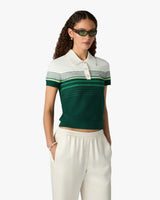 White & Green Boucle Stripe Short Sleeve Polo Shirt