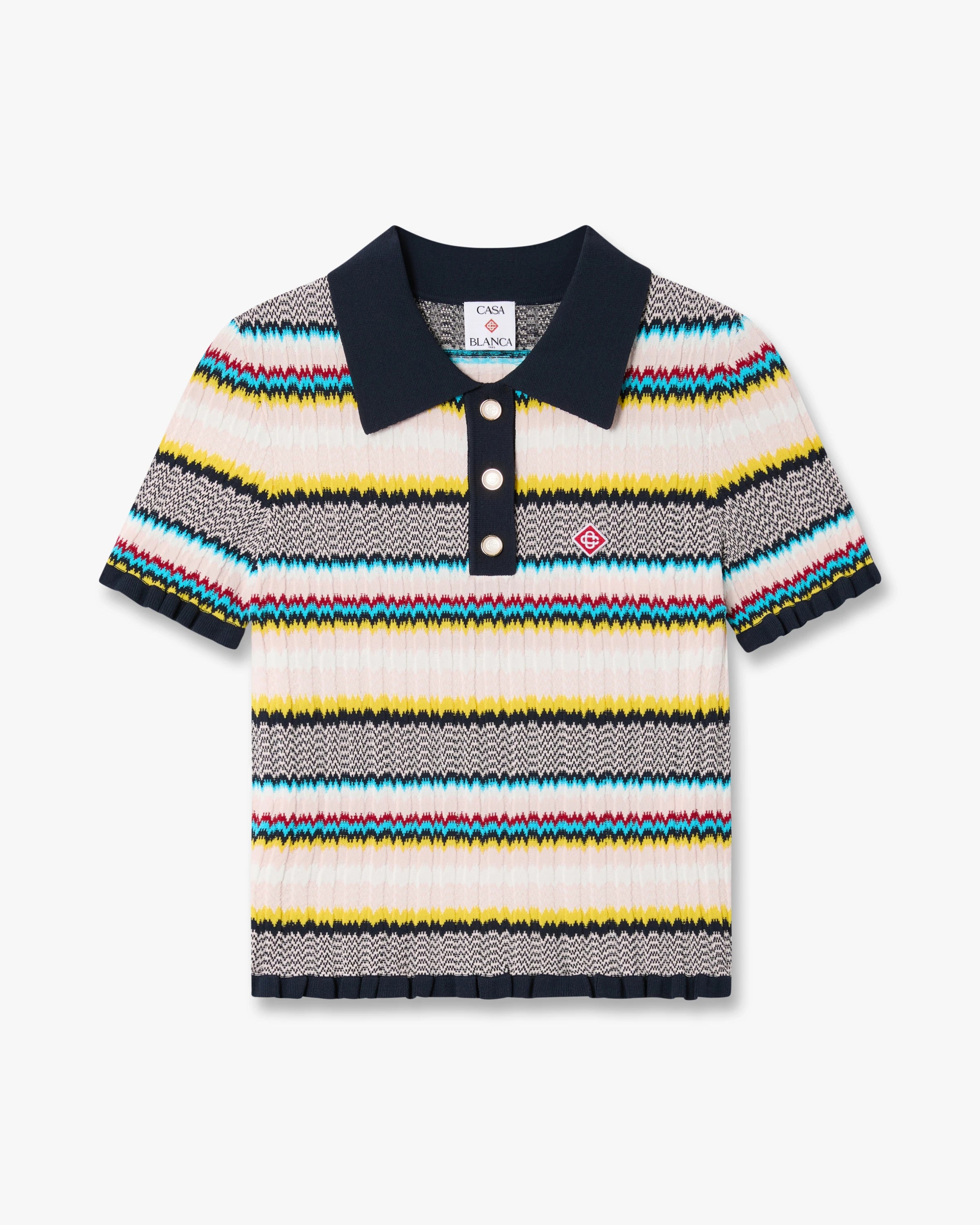 Multicolour Knit Chevron Short Sleeve Polo Shirt