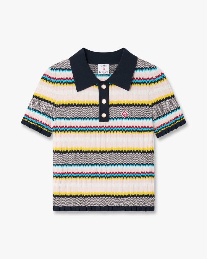 Multicolour Knit Chevron Short Sleeve Polo Shirt